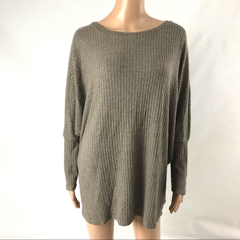 Embrace Women Knit Top Ribbed Kimono Top M Tan